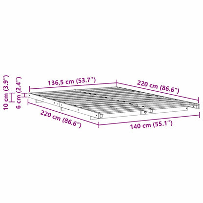 Gulv Seng Ramme Hvid 140 220 Cm Massivt Fyrretræ - Billede 10