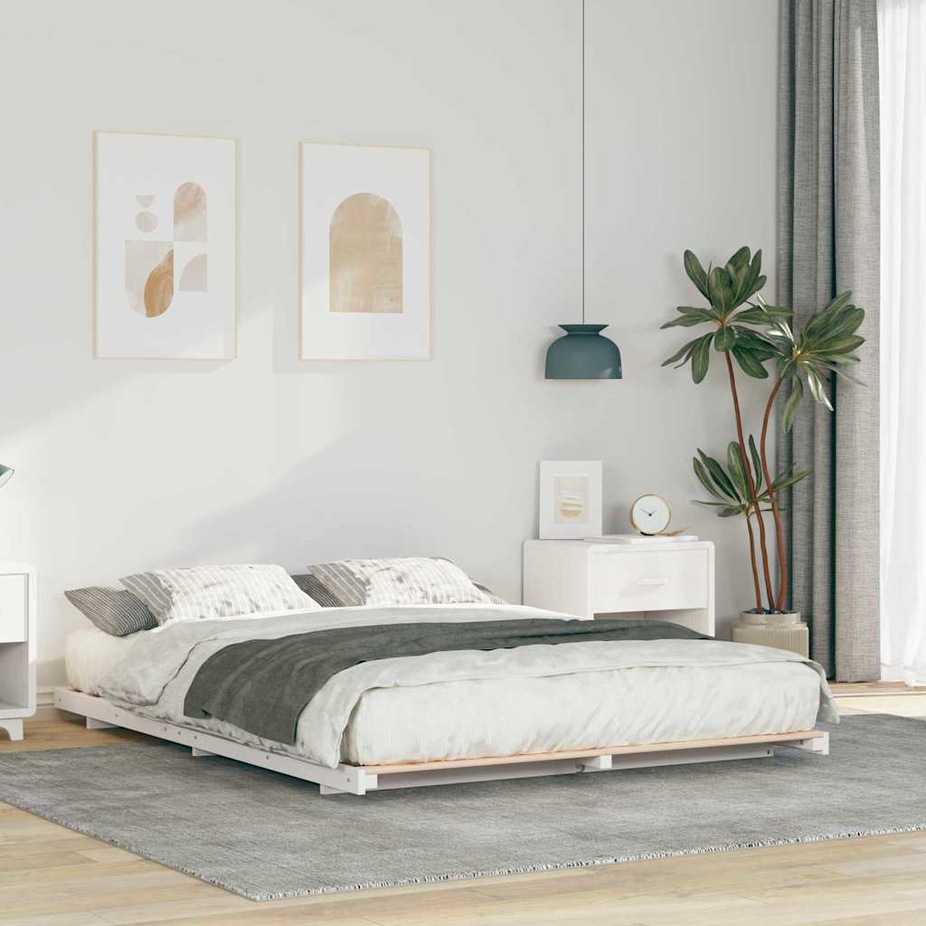 Gulv Seng Ramme Hvid 160 220 Cm Massivt Fyrretræ - Hovedbillede