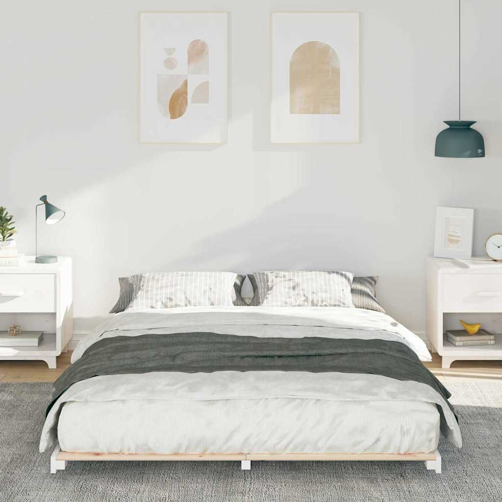 Gulv Seng Ramme Hvid 160 220 Cm Massivt Fyrretræ - Billede 5