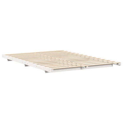 Gulv Seng Ramme Hvid 160 220 Cm Massivt Fyrretræ - Billede 8