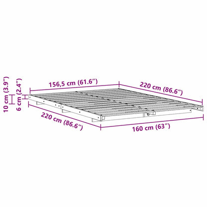 Gulv Seng Ramme Hvid 160 X 220 Cm Massivt Fyrretræ - Billede 10