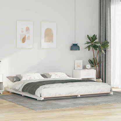 Gulv Seng Ramme Hvid 200 220 Cm Massivt Fyrretræ - Hovedbillede