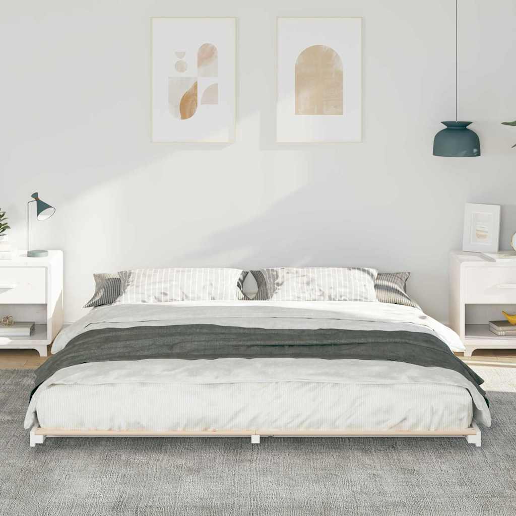 Gulv Seng Ramme Hvid 200 220 Cm Massivt Fyrretræ - Billede 5