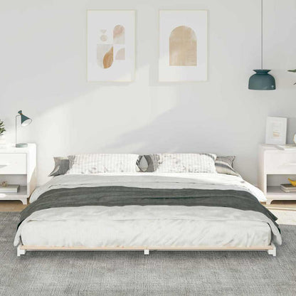 Gulv Seng Ramme Hvid 200 220 Cm Massivt Fyrretræ - Billede 5