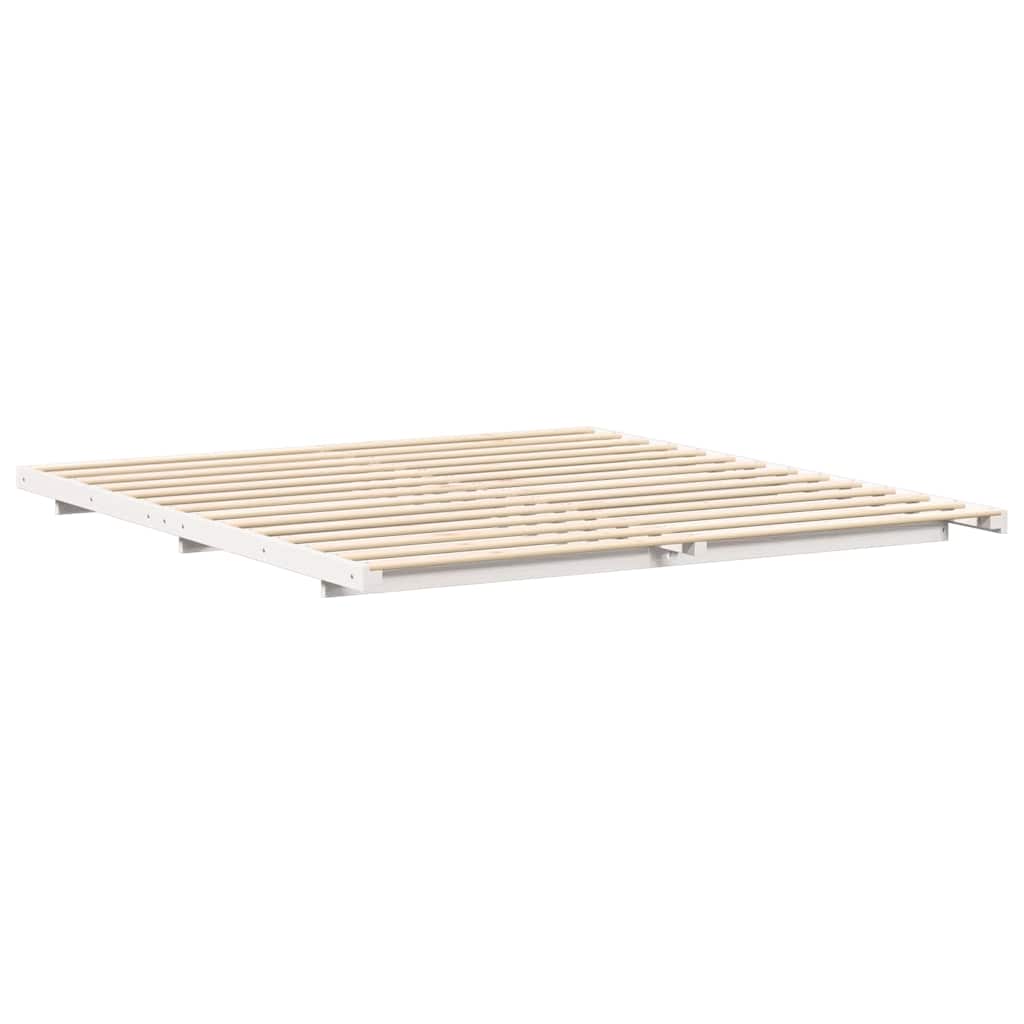 Gulv Seng Ramme Hvid 200 220 Cm Massivt Fyrretræ - Billede 2