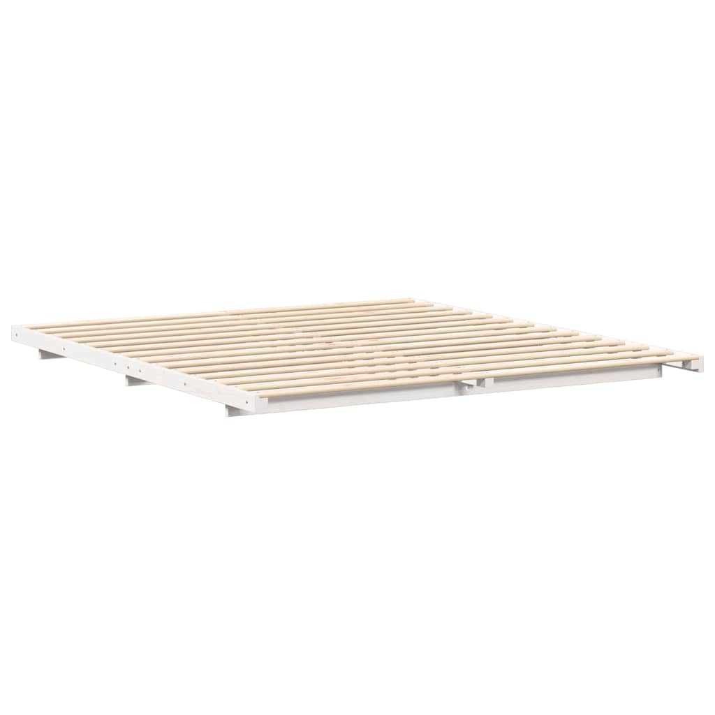 Gulv Seng Ramme Hvid 200 X 220 Cm Massivt Fyrretræ - Billede 8