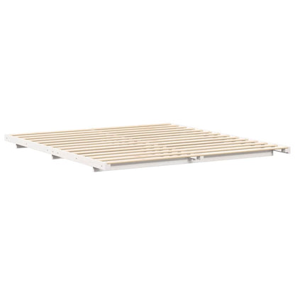 Gulv Seng Ramme Hvid 200 220 Cm Massivt Fyrretræ - Billede 8