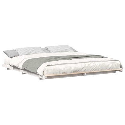 Gulv Seng Ramme Hvid 200 220 Cm Massivt Fyrretræ - Billede 3