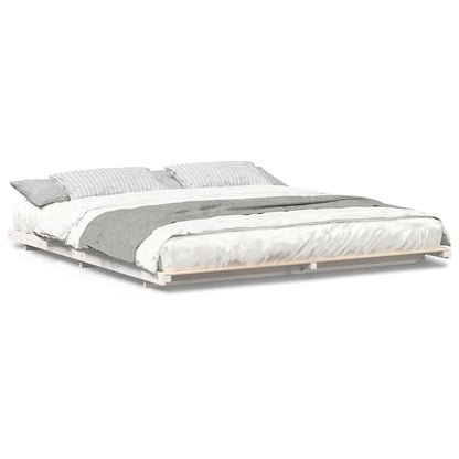 Gulv Seng Ramme Hvid 200 220 Cm Massivt Fyrretræ - Billede 4