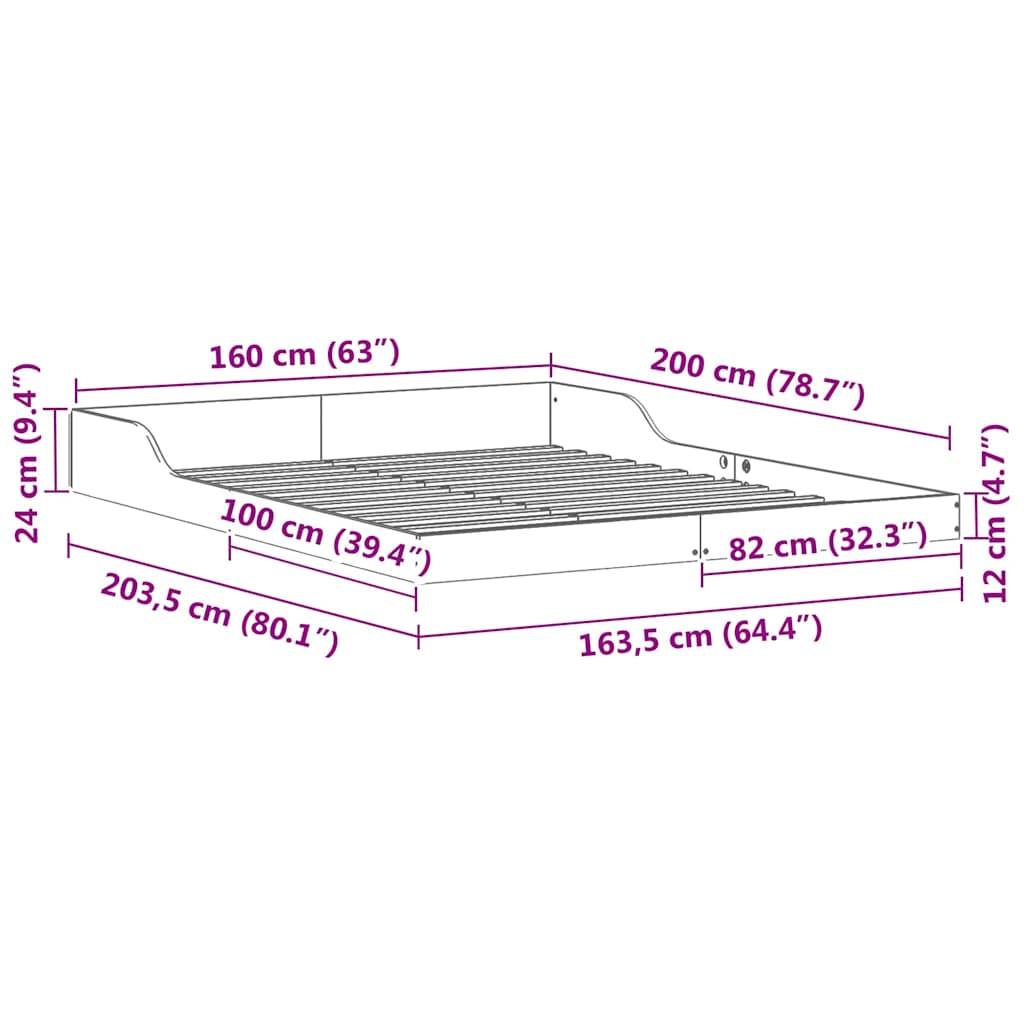 Sengestel Hvid 160 X 200 Cm Massivt Fyrretræ - Billede 10