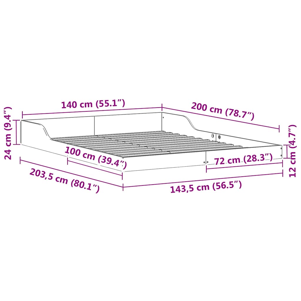 Sengestel Hvid 140 X 200 Cm Massivt Fyrretræ - Billede 10