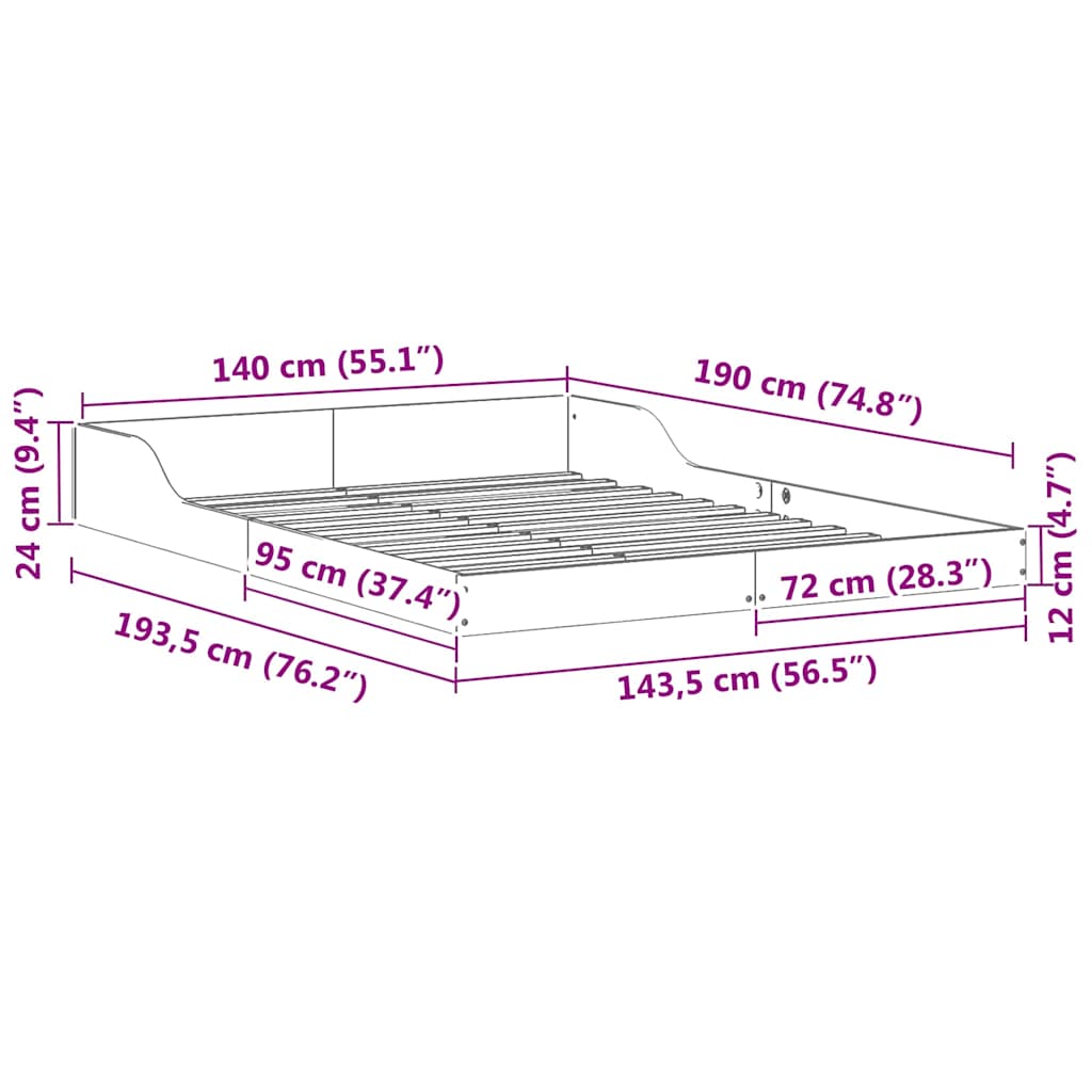 Sengestel Hvid 140 190 Cm Massivt Fyrretræ - Billede 10