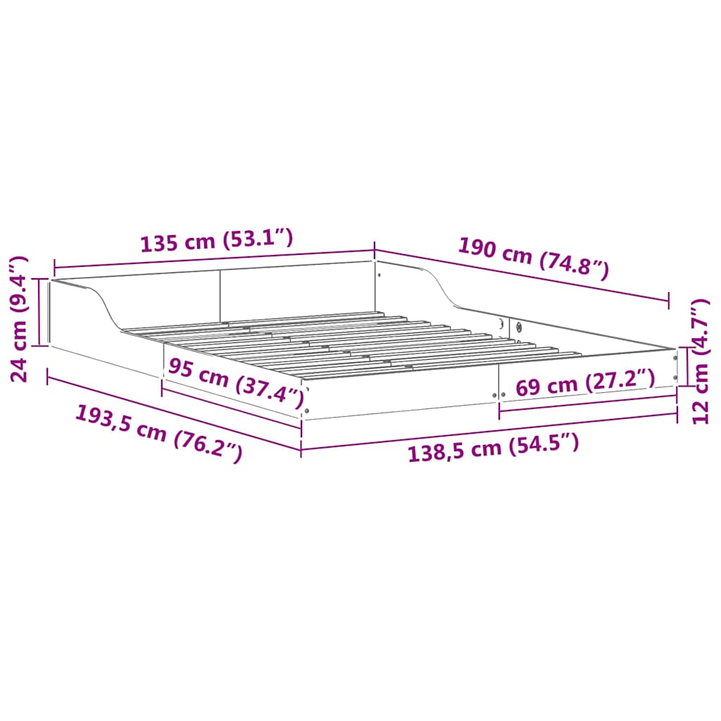 Sengestel Brun 135 190 Cm Massivt Fyrretræ - Billede 10