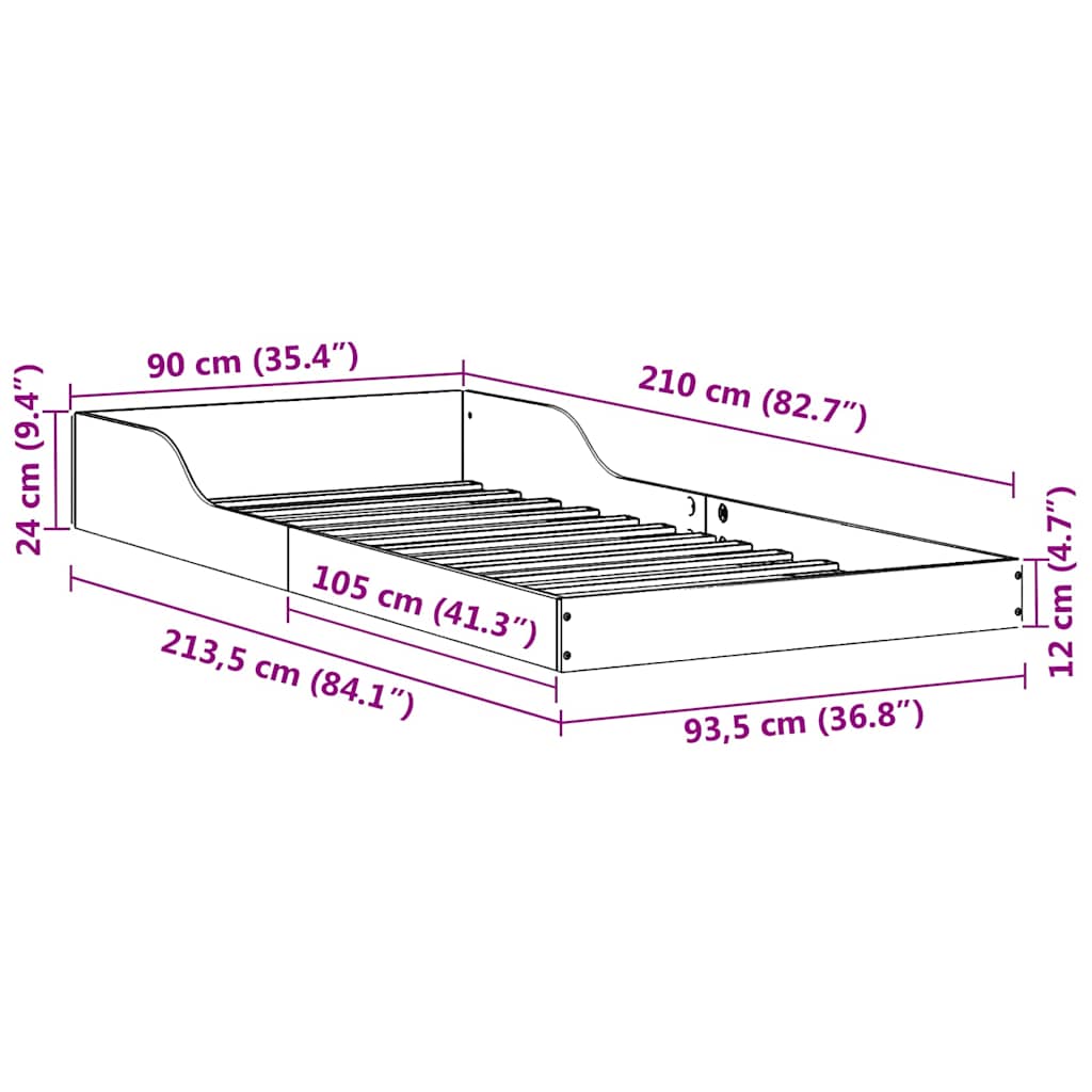 Sengestel Hvid 90 210 Cm Massivt Fyrretræ - Billede 10