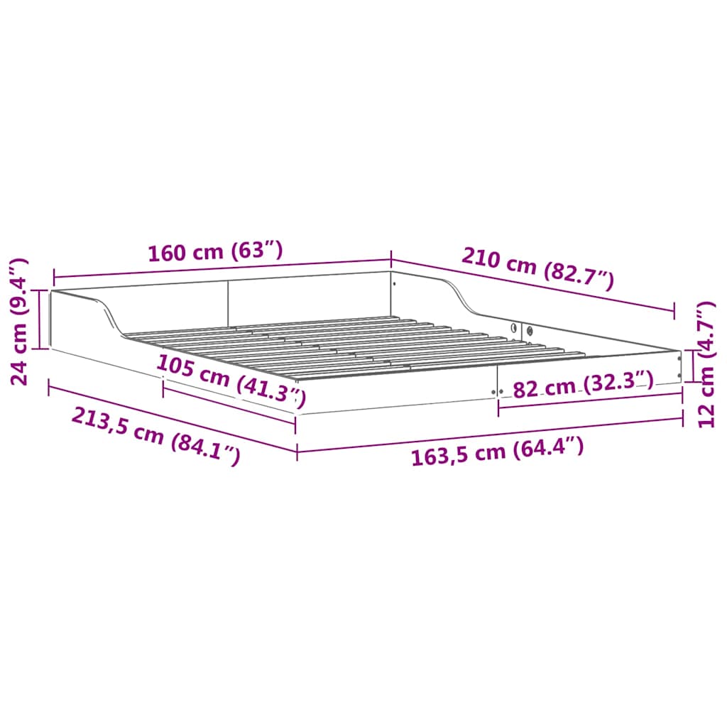 Sengestel Hvid 160 210 Cm Massivt Fyrretræ - Billede 10