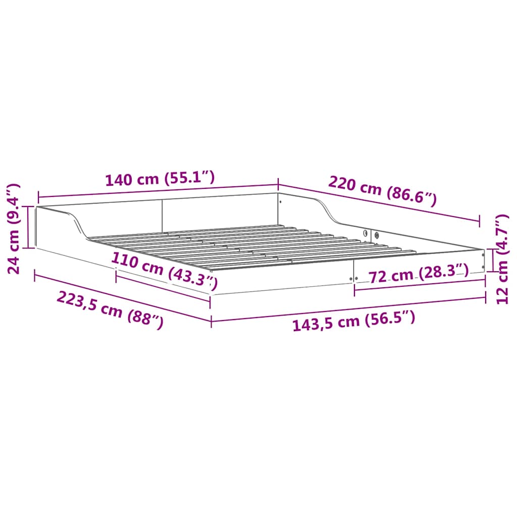 Sengestel Hvid 140 220 Cm Massivt Fyrretræ - Billede 10