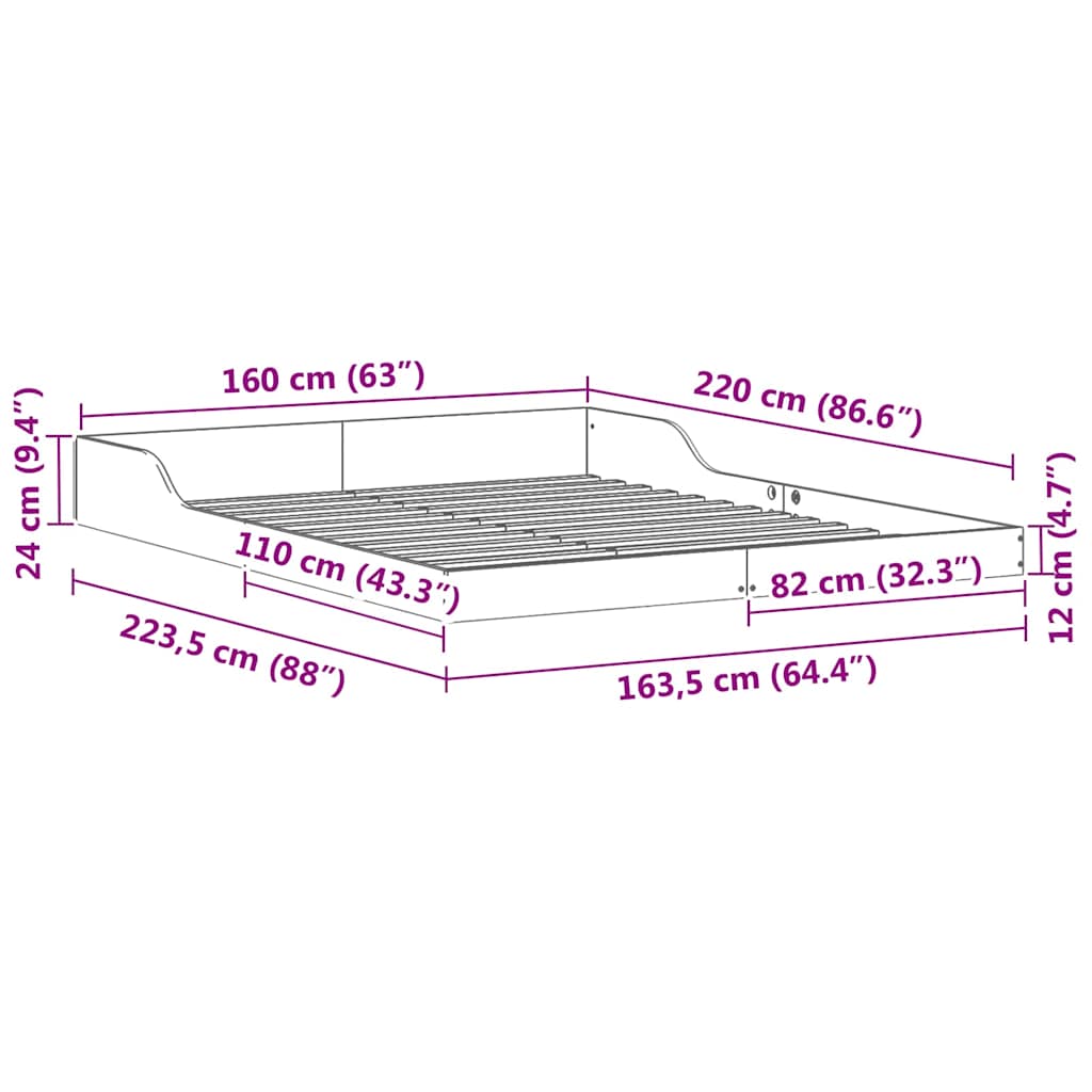 Sengestel Hvid 160 X 220 Cm Massivt Fyrretræ - Billede 10