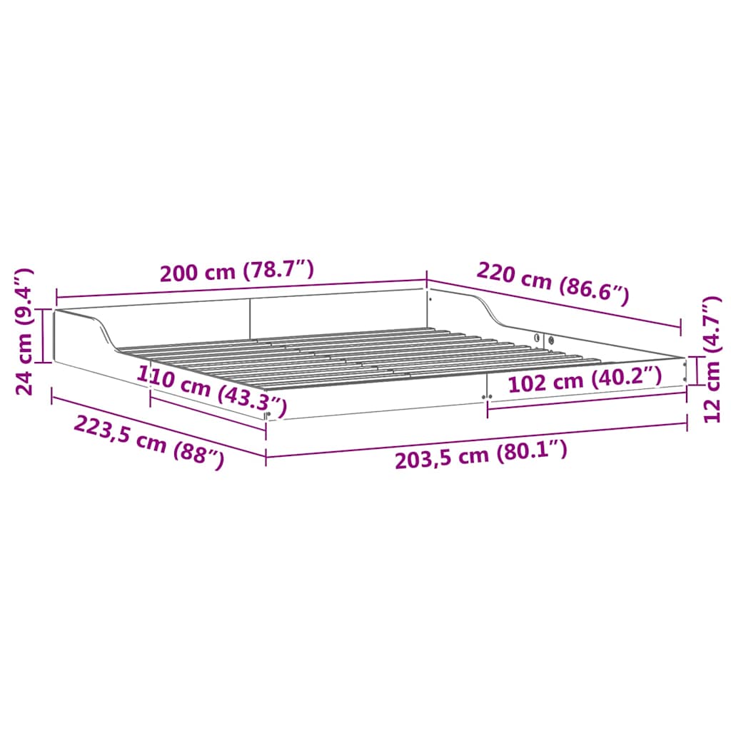 Sengestel Hvid 200 220 Cm Massivt Fyrretræ - Billede 10