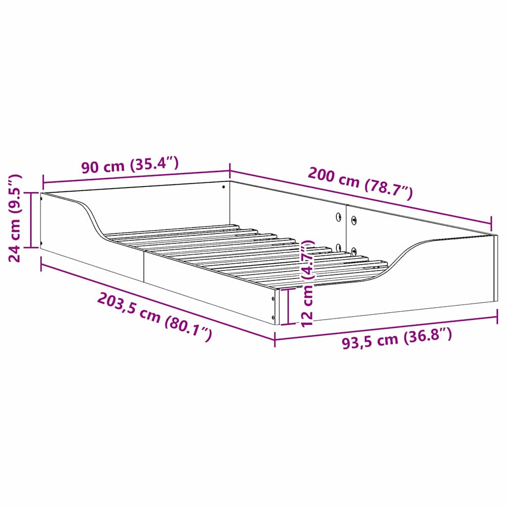 Gulv Seng Ramme Hvid 90 200 Cm Massivt Fyrretræ - Billede 10