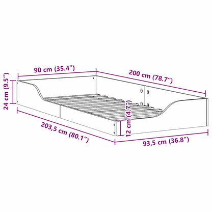 Gulv Seng Ramme Hvid 90 200 Cm Massivt Fyrretræ - Billede 10