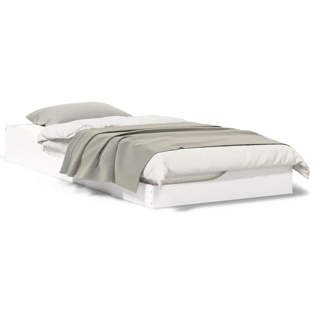 Gulv Seng Ramme Hvid 90 X 200 Cm Massivt Fyrretræ - Billede 4