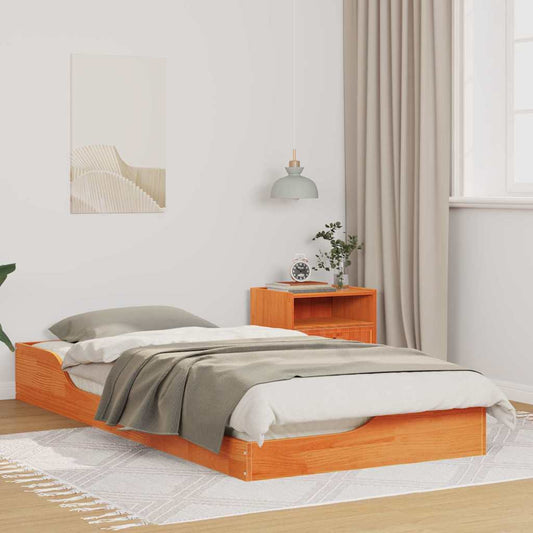 Gulv Seng Ramme Gyldenbrun 90 X 200 Cm Massivt Fyrretræ - Hovedbillede
