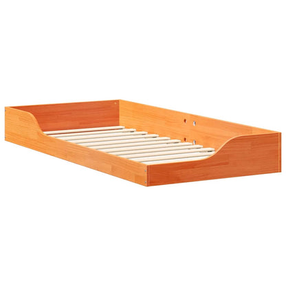 Gulv Seng Ramme Gyldenbrun 90 X 200 Cm Massivt Fyrretræ - Billede 2