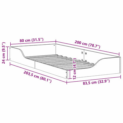 Gulv Seng Ramme Brun 80 X 200 Cm Massivt Fyrretræ - Billede 10
