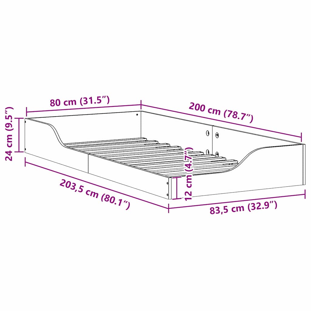 Gulv Seng Ramme Brun 80 200 Cm Massivt Fyrretræ - Billede 10