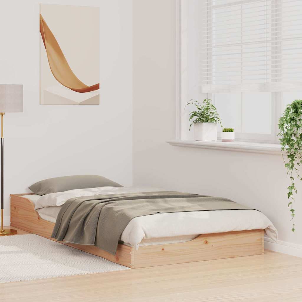 Gulv Seng Ramme Brun 90 X 190 Cm Massivt Fyrretræ - Billede 5