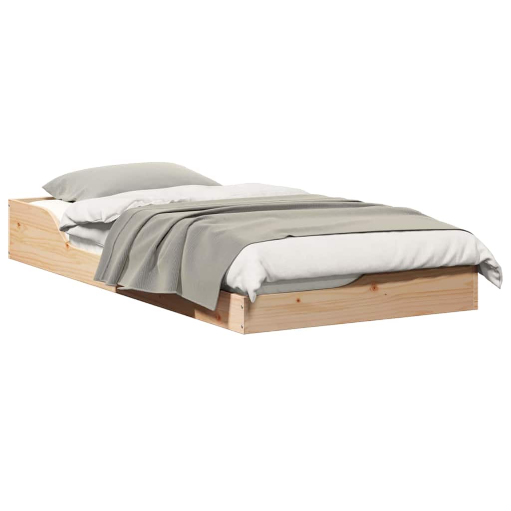 Gulv Seng Ramme Brun 90 190 Cm Massivt Fyrretræ - Billede 3
