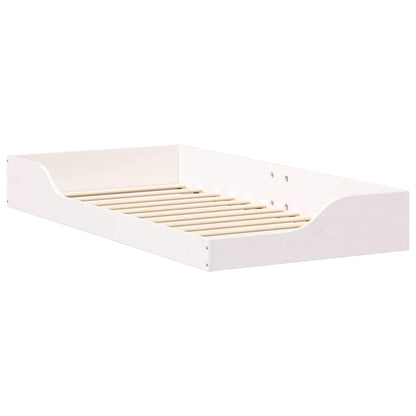 Gulv Seng Ramme Hvid 90 X 190 Cm Massivt Fyrretræ - Billede 2