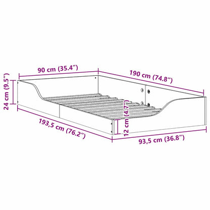 Gulv Seng Ramme Hvid 90 X 190 Cm Massivt Fyrretræ - Billede 10