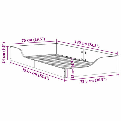 Gulv Seng Ramme Brun 75 X 190 Cm Massivt Fyrretræ - Billede 10