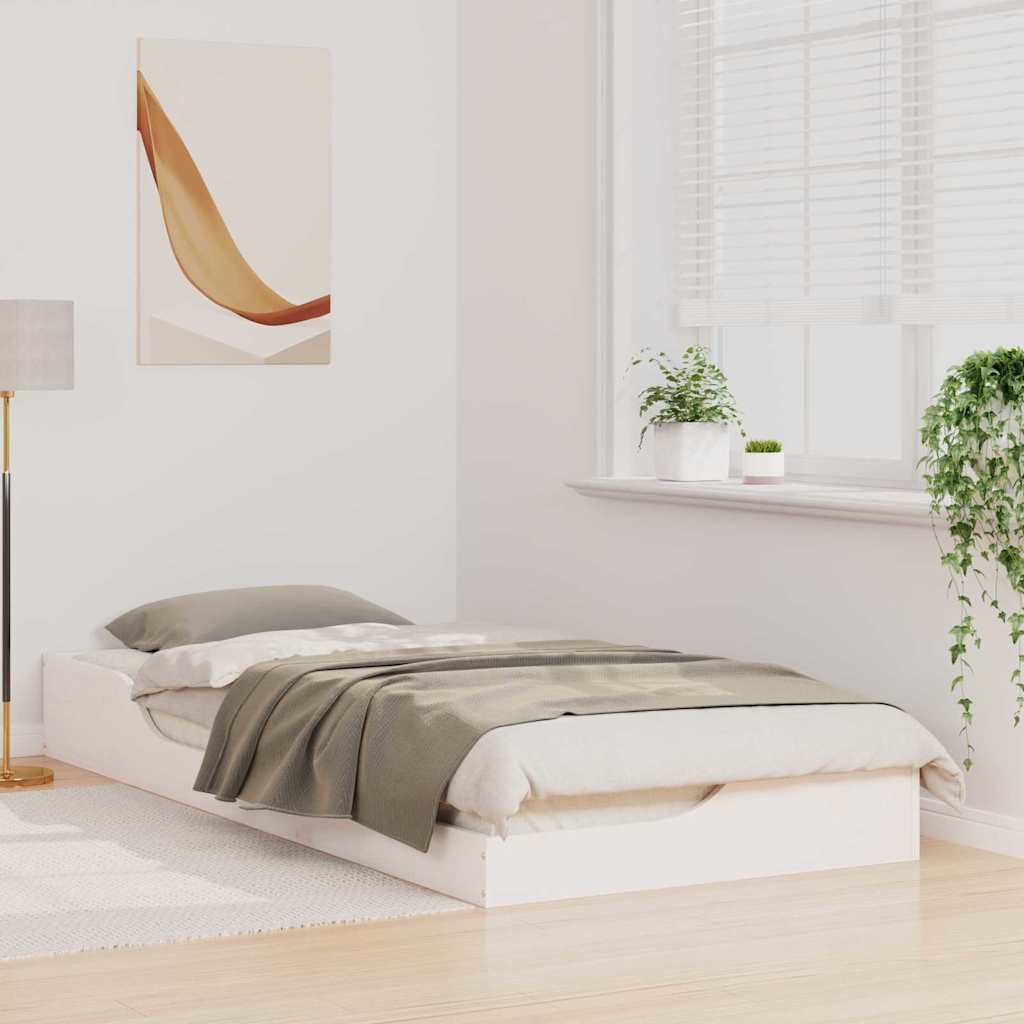 Gulv Seng Ramme Hvid 80 X 210 Cm Massivt Fyrretræ - Billede 5