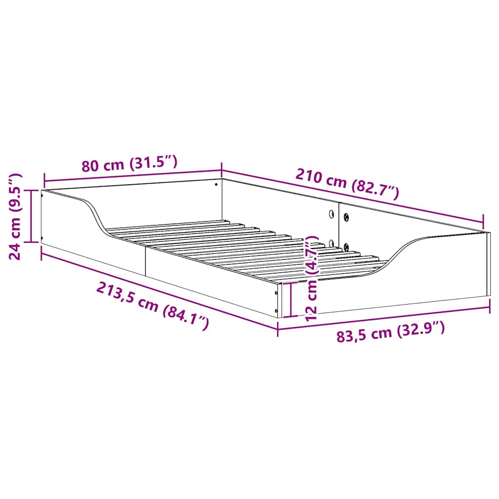 Gulv Seng Ramme Hvid 80 X 210 Cm Massivt Fyrretræ - Billede 10