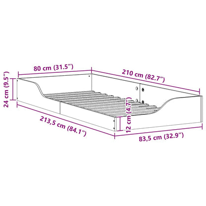 Gulv Seng Ramme Hvid 80 X 210 Cm Massivt Fyrretræ - Billede 10