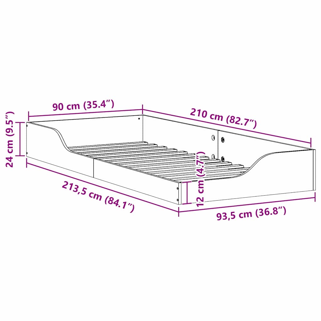 Gulv Seng Ramme Brun 90 X 210 Cm Massivt Fyrretræ - Billede 10