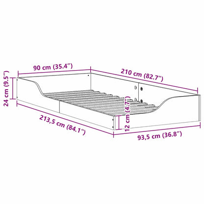 Gulv Seng Ramme Hvid 90 X 210 Cm Massivt Fyrretræ - Billede 10