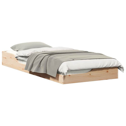 Gulv Seng Ramme Brun 100 X 210 Cm Massivt Fyrretræ - Billede 3