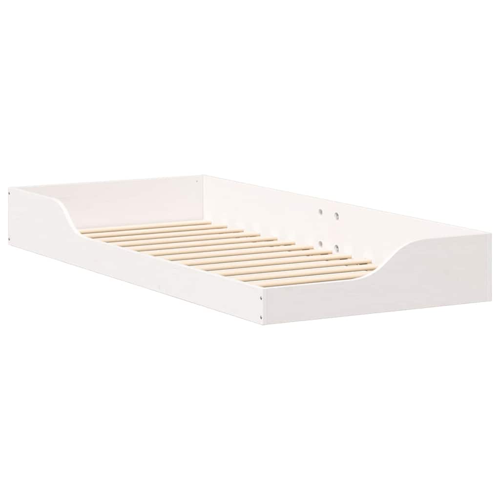 Gulv Seng Ramme Hvid 100 X 210 Cm Massivt Fyrretræ - Billede 2