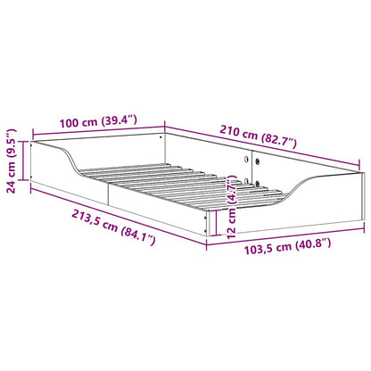 Gulv Seng Ramme Hvid 100 X 210 Cm Massivt Fyrretræ - Billede 10
