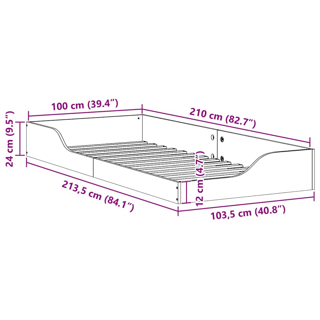 Gulv Seng Ramme Hvid 100 210 Cm Massivt Fyrretræ - Billede 10