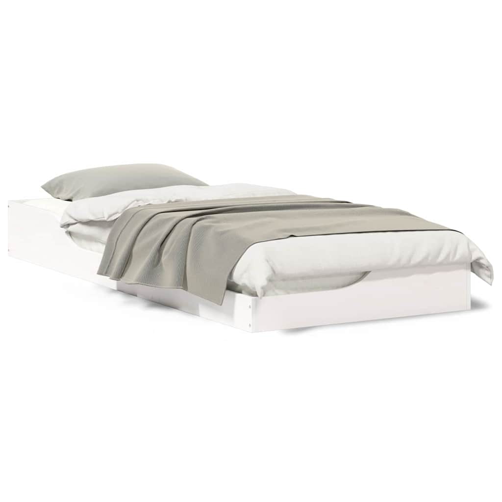 Gulv Seng Ramme Hvid 100 210 Cm Massivt Fyrretræ - Billede 4