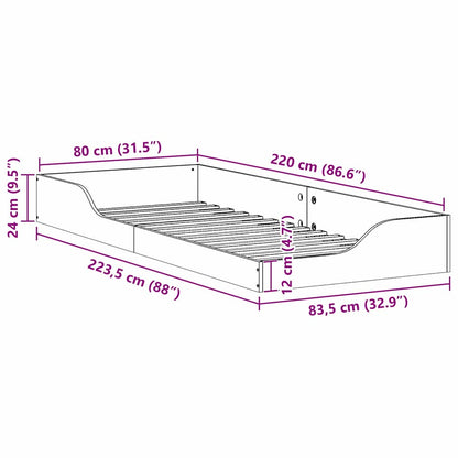Gulv Seng Ramme Brun 80 X 220 Cm Massivt Fyrretræ - Billede 10