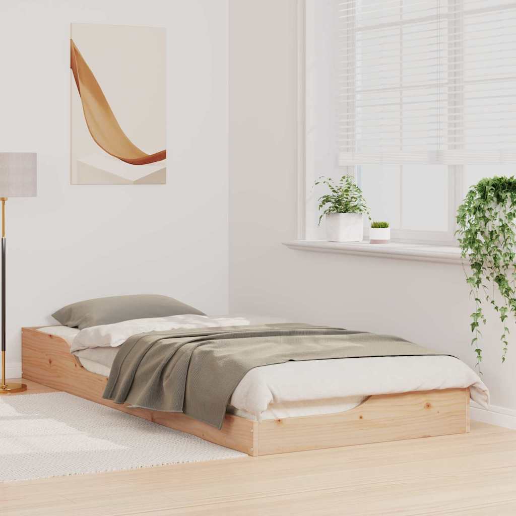 Gulv Seng Ramme Brun 90 220 Cm Massivt Fyrretræ - Billede 5