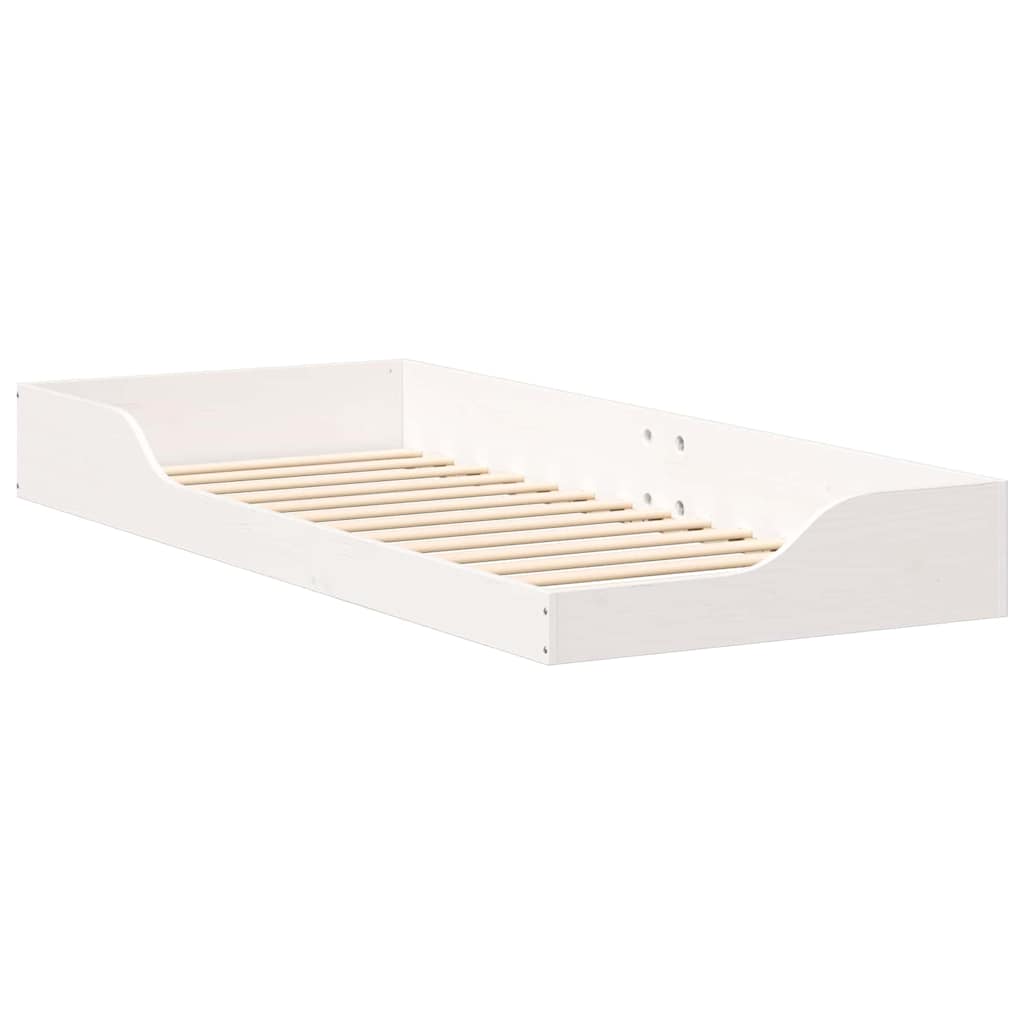 Gulv Seng Ramme Hvid 90 220 Cm Massivt Fyrretræ - Billede 2