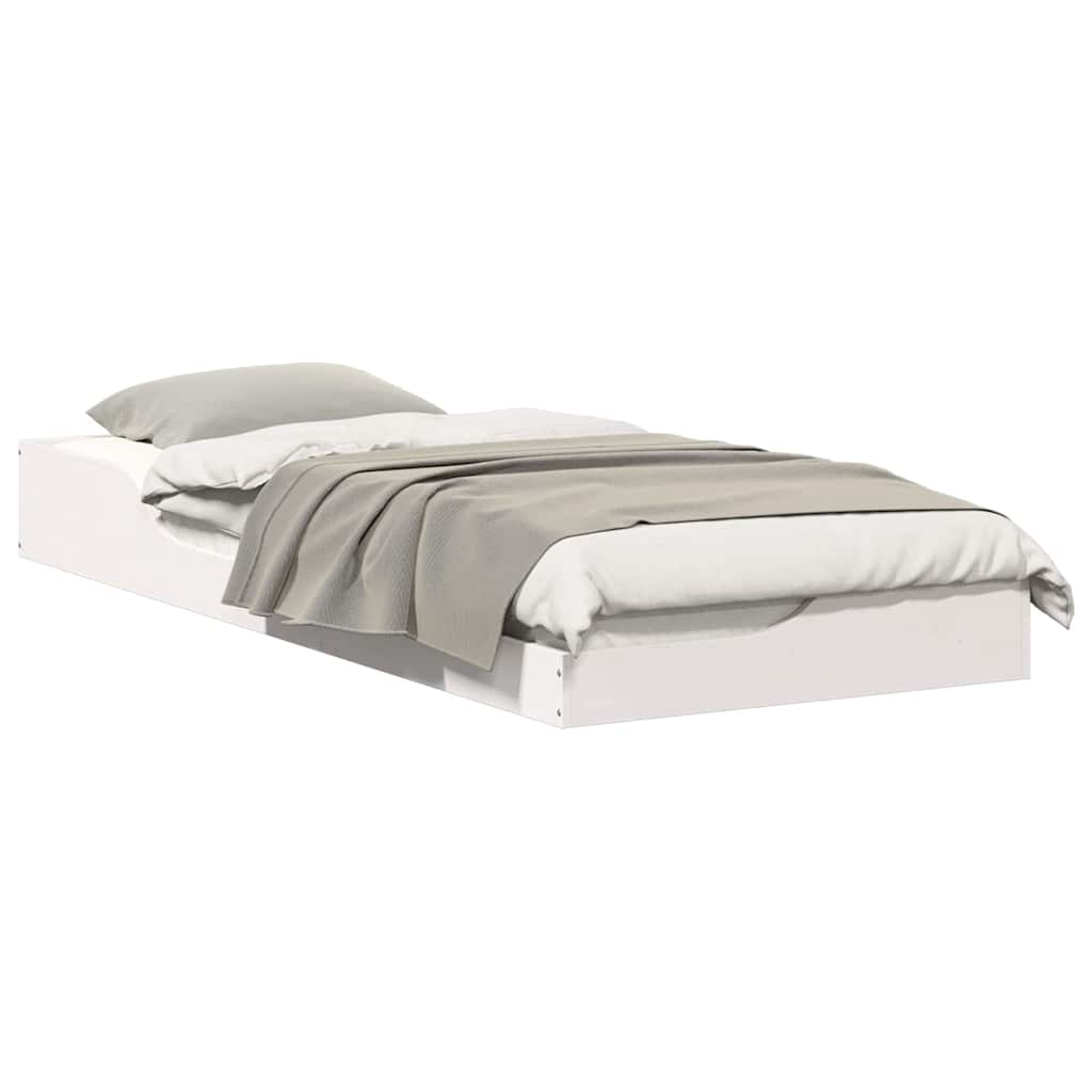 Gulv Seng Ramme Hvid 100 X 220 Cm Massivt Fyrretræ - Billede 3