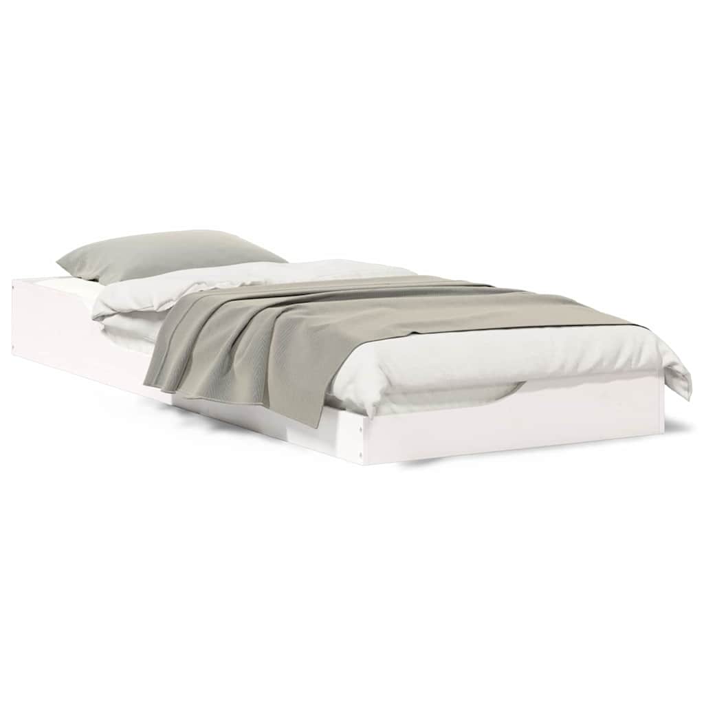 Gulv Seng Ramme Hvid 100 X 220 Cm Massivt Fyrretræ - Billede 4