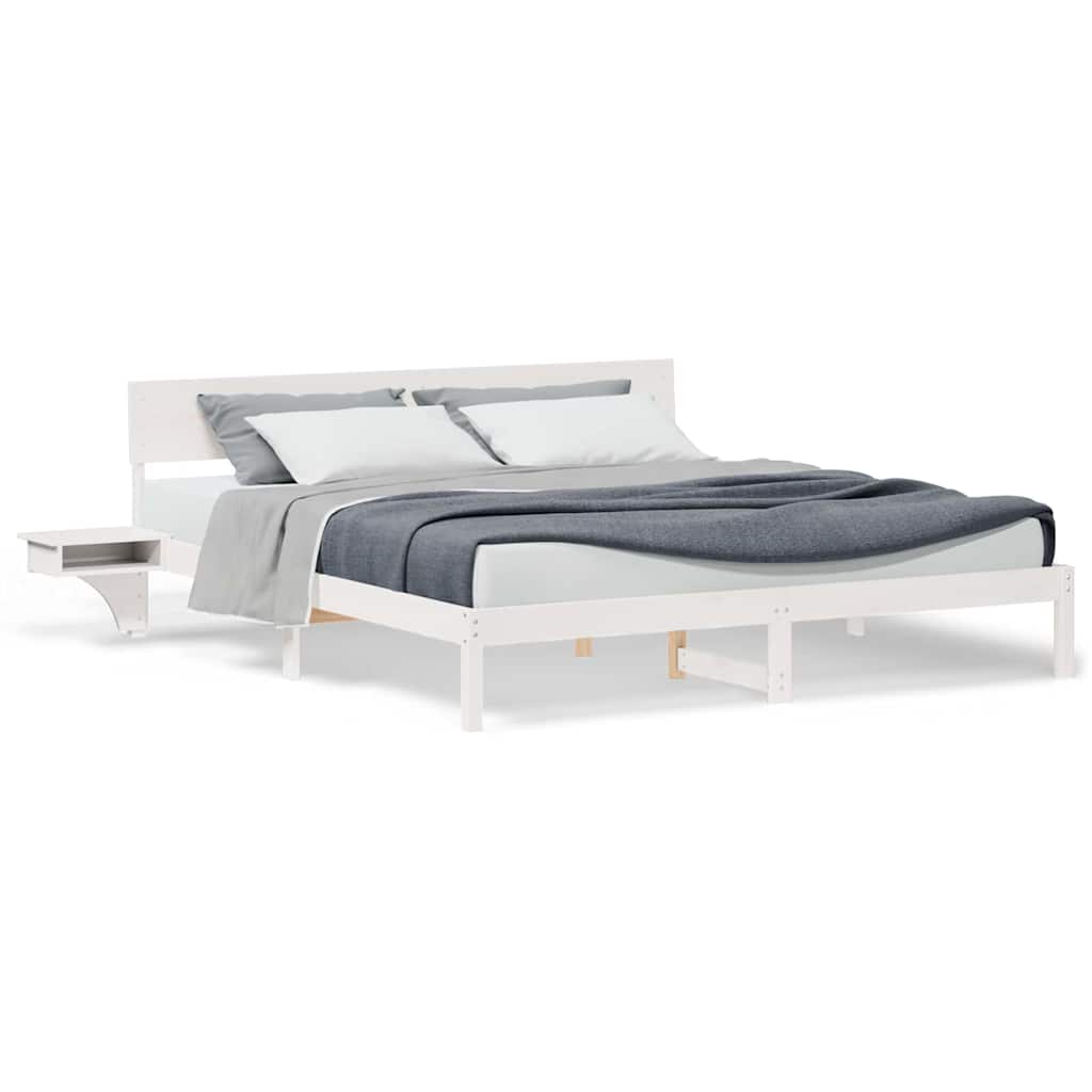 Sengestel Med Sengeborde Med Hovedgærde Hvid Massivt Fyrretræ - Billede 4